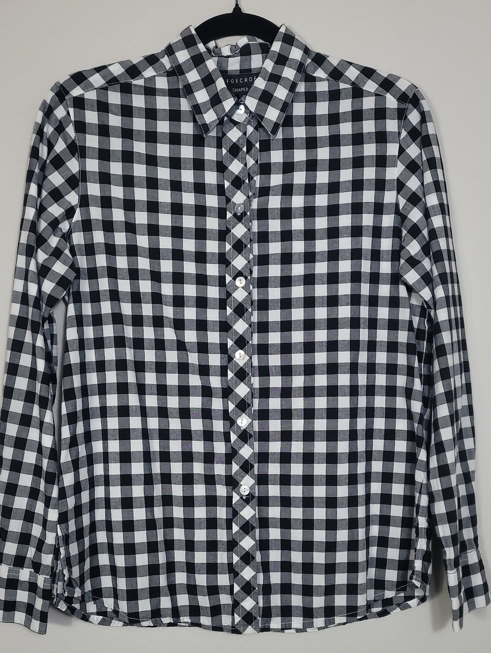 Foxcroft Shaped Fit Gingham Button Up Shirt Size 8 Black White Business Office
